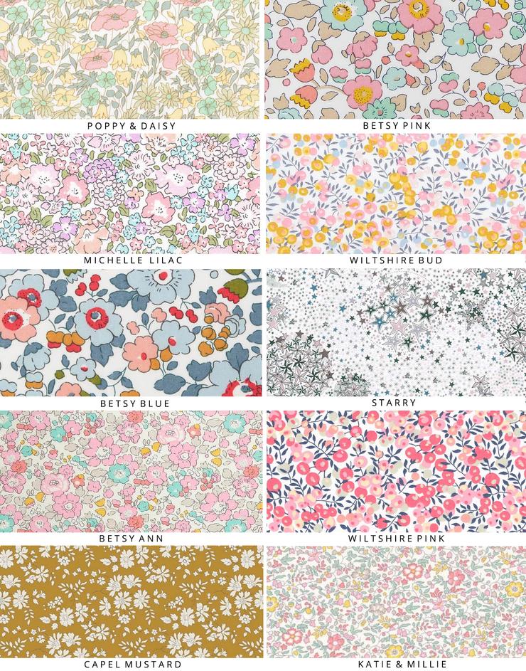 Liberty fabric choices for nursery art by The Charming Press