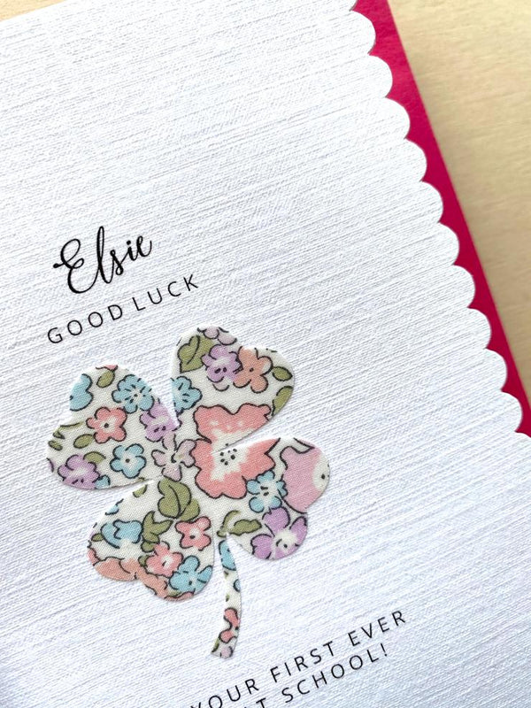 Liberty print four leaf clover good luck greetings card by The Charming Press
