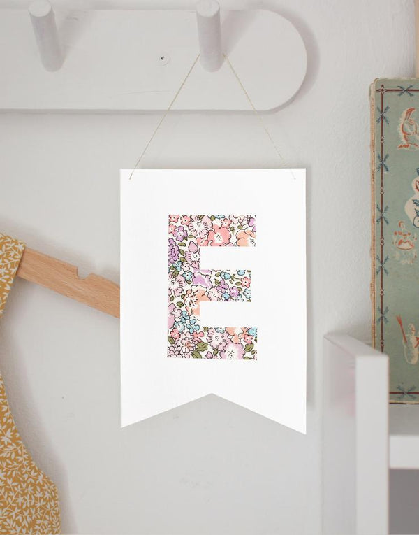 Liberty print Michelle Lilac mini monogram nursery art by The Charming Press. 