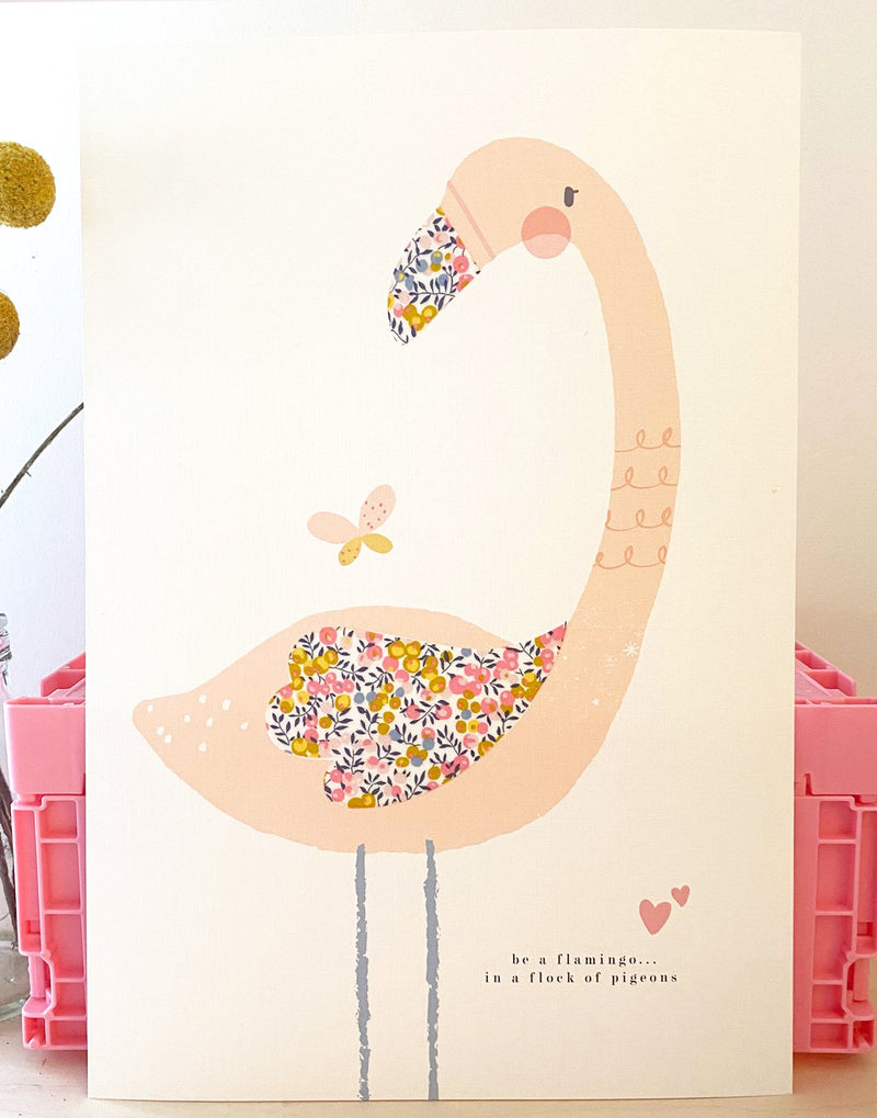 Personalised Liberty print flamingo nursery art by The Charming Press