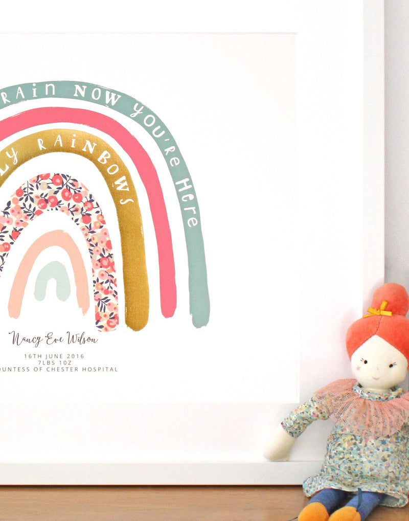 Liberty print rainbow nursery print by The Charming Press.