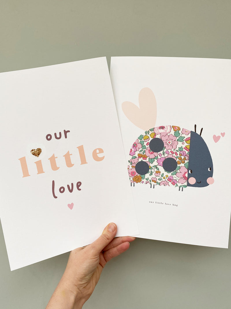 Liberty Print ' Lovebug ' Nursery Art - Valentines limited edition