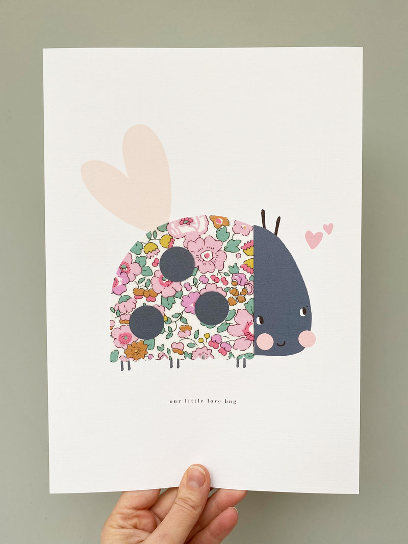 Liberty Print ' Lovebug ' Nursery Art - Valentines limited edition