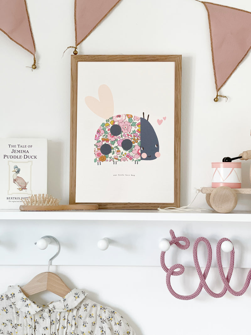 Liberty Print ' Lovebug ' Nursery Art - Valentines limited edition