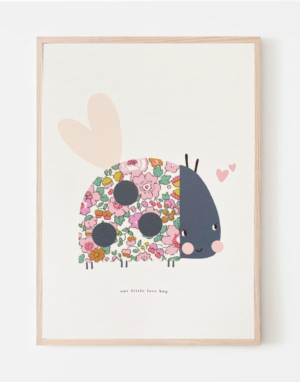 Liberty Print ' Lovebug ' Nursery Art - Valentines limited edition