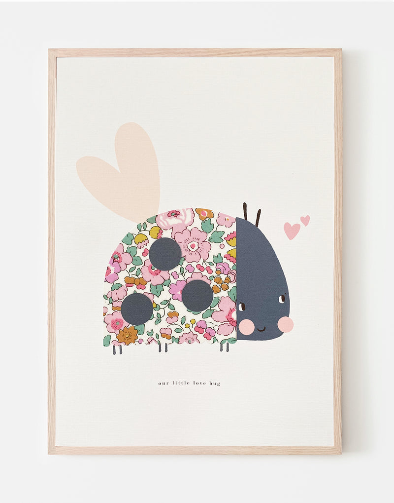 Liberty Print ' Lovebug ' Nursery Art - Valentines limited edition
