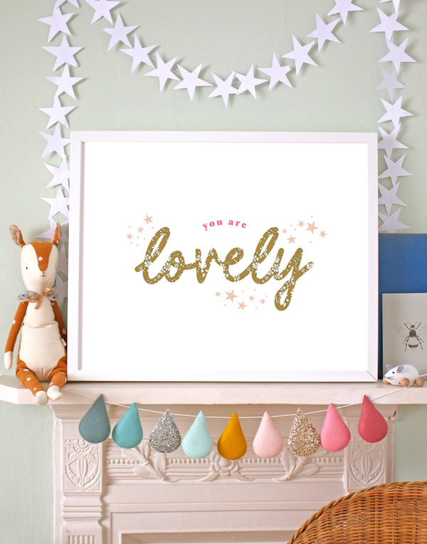 ‘You are Lovely' Nursery Art - made with Liberty fabrics