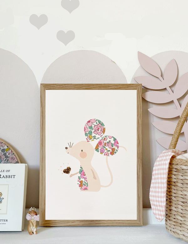 Liberty Print Mouse Nursery Art - Valentines Limited Edition