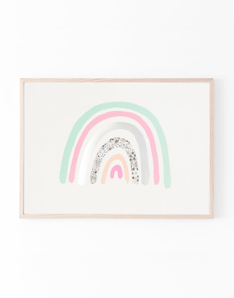 Pastel & Foil Rainbow Nursery Print - made with Liberty fabrics